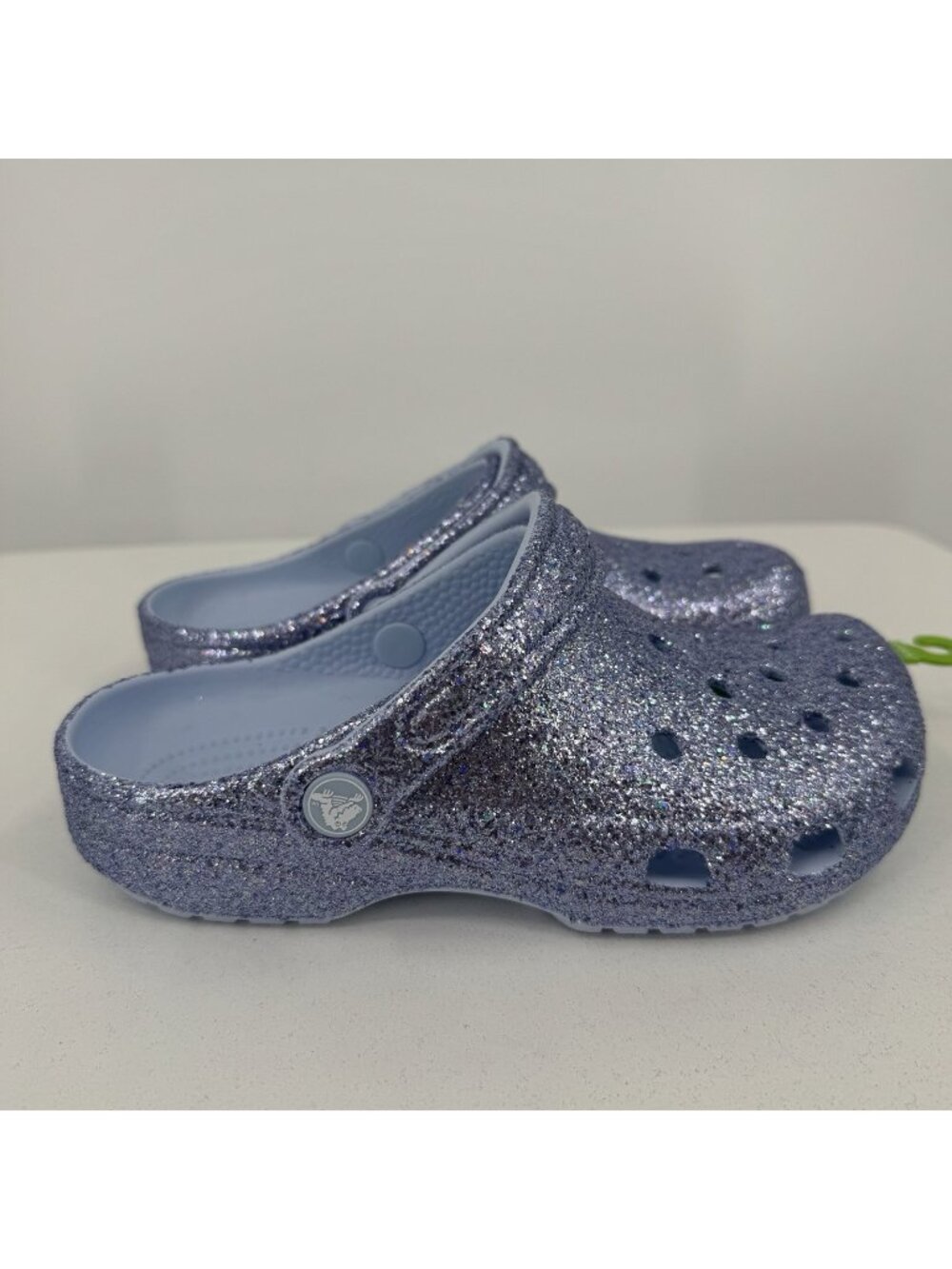 Crocs Girl's Classic Clogs size J4 4 Youth Purple Chunky Glitter Slip-on Shoes